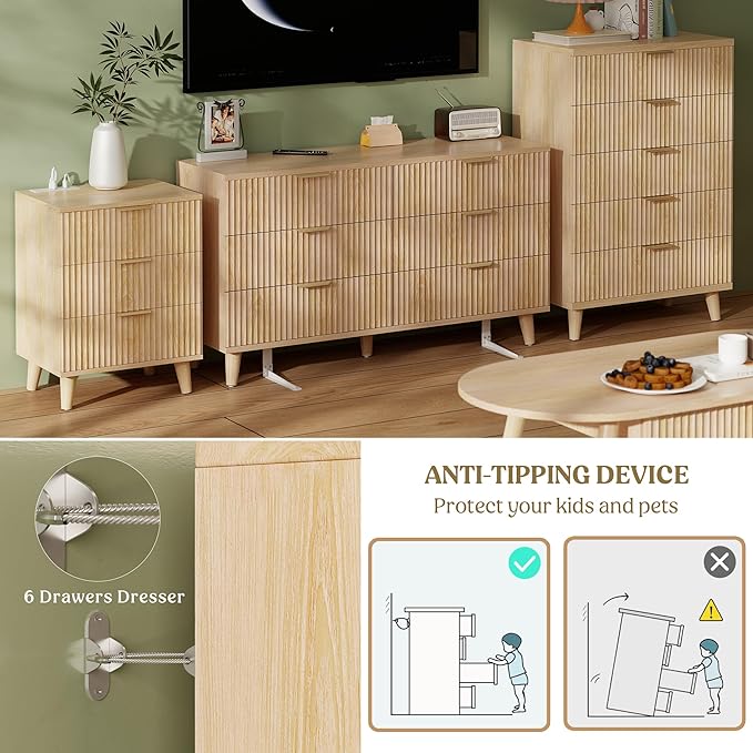 Lulive Dresser for Bedroom Wood Dressers Chest of Drawers, Fluted 53.2" Wide - Image 9