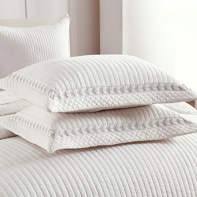 MarCielo 100% Cotton Quilt Set White Lightweight Bedspread - Image 4