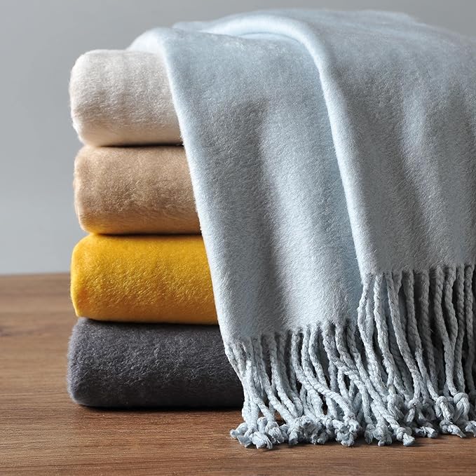 EP Mode Fringed Mulberry Silk Throw Blanket by EPMode