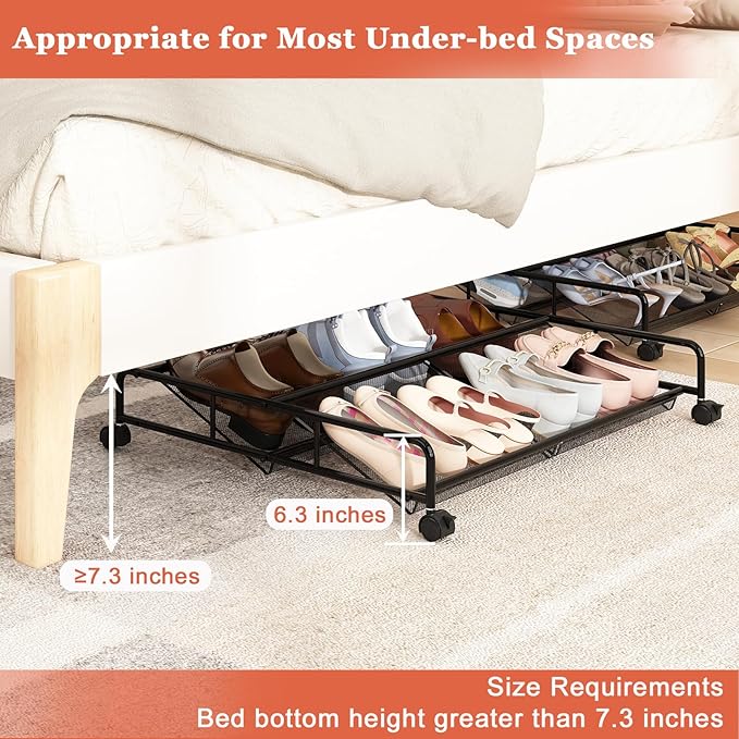 Under Bed Shoe Storage Organizer, Metal Mesh Under Bed Storage Containers - Image 5