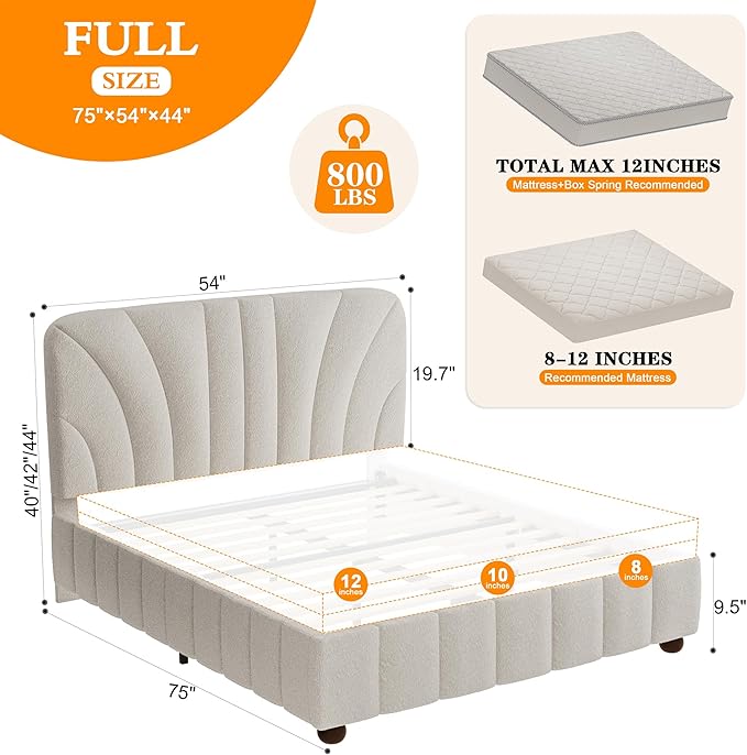 Full Size Boucle Bed Frame Upholstered Bed Frame Full - Image 2