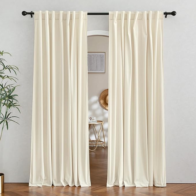 RYB Home Cream White Velvet Curtains 84 inches by RYBHOME
