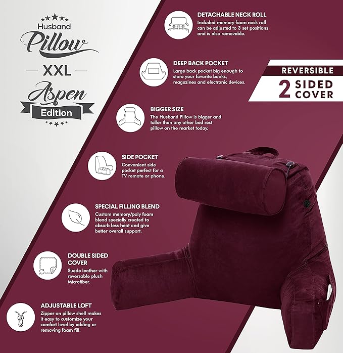Husband Pillow XXL Aspen Edition, Adult Reading Sit Up Bed Rest Pillow - Image 6