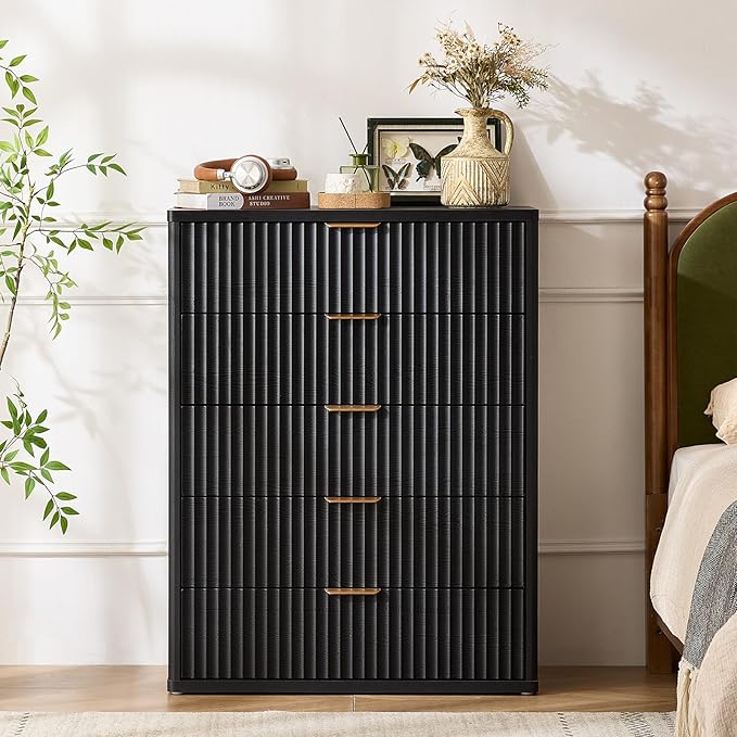 LEYAOYAO Fluted 5 Drawers Dresser Set of 2, Curved Profile Dresser TV Stand - Image 5