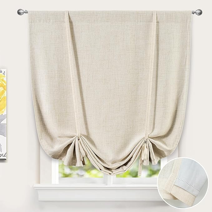 DriftAway Double Layer Linen Blackout Tie Up Curtains Thermal Insulated Fully by DriftAway
