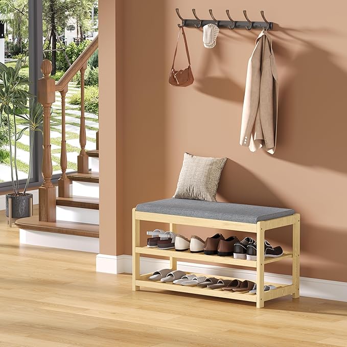 Shoe Bench Entryway, 100% Solid Solid Wood Shoe Rack Bench - Image 6