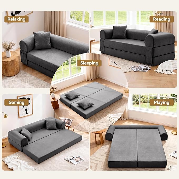 Convertible Folding Sofa Bed, 78.5 Inch Faux Leather Futon Couch - Image 4