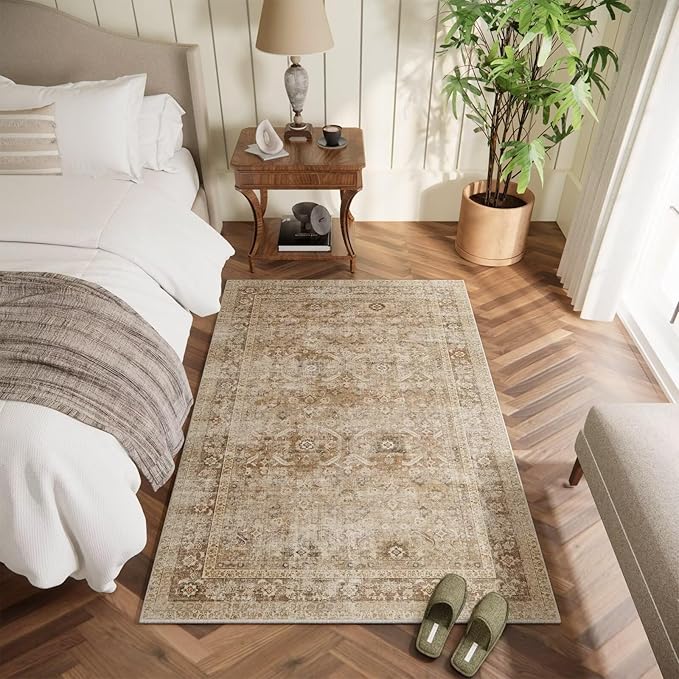 Washable 3x5 Entryway Rug, Boho Non-Slip Vintage Distress Small Rugs - Image 2