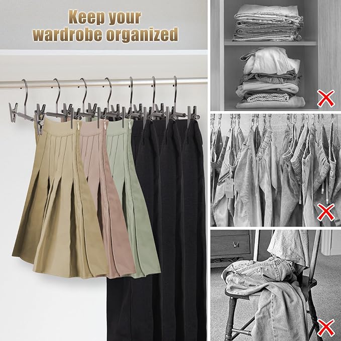 VWV 10-Pack Adjustable Women's Skirt and Pants Hangers, Space-Saving, Suitable - Image 6