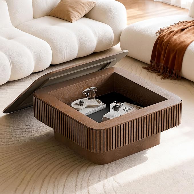 LKTART Coffee Table for Living Room, Accent Fluted Square Coffee Table - Image 7