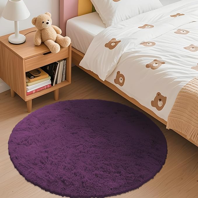 OLANLY Dark Purple Round Rugs for Bedroom - Image 2