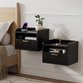 Fluted Floating Nightstand Set of 2, Wall Mounted Bedside Table by EYYTHUNG
