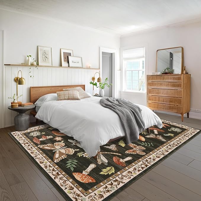 Mushroom 10x13 Area Rug for Living Room Washable Non Slip Forest Soft Low-Pile - Image 2