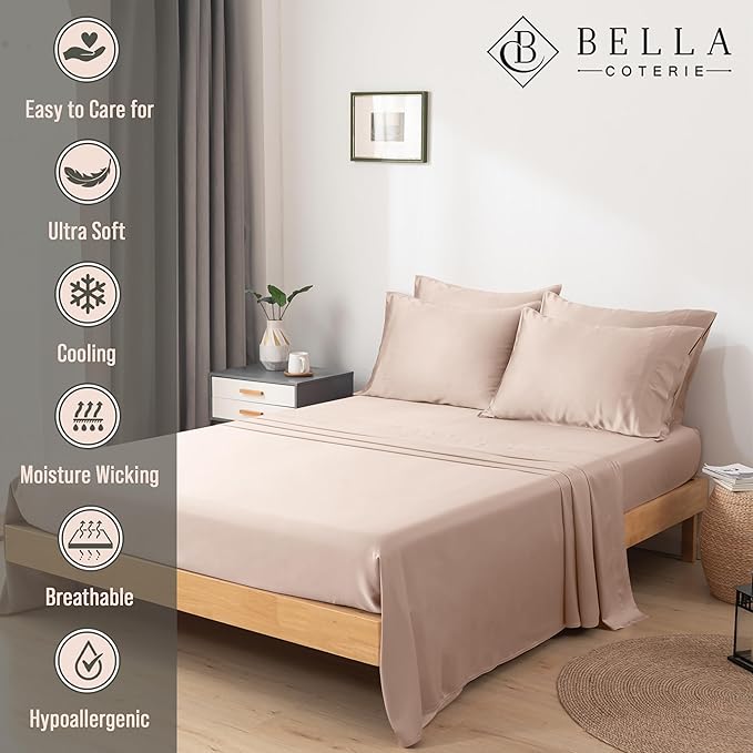 Bella Coterie 7 Piece Luxury Bamboo Viscose Split King Size Sheet Set | 2 - Image 3