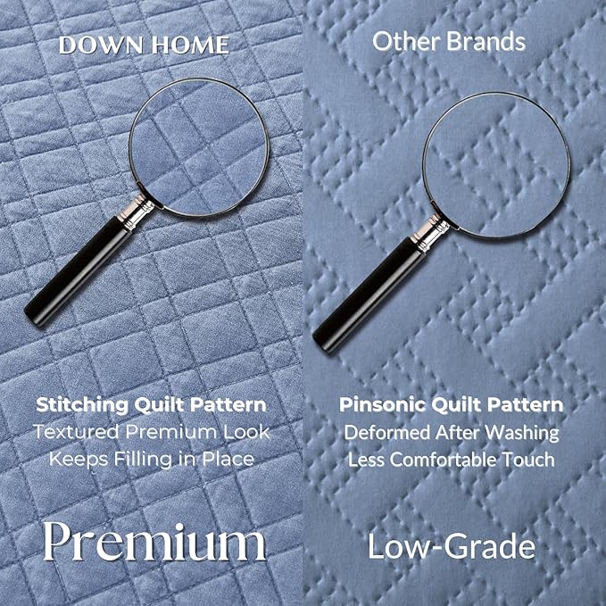 DOWN HOME Queen Quilt Set with Shams Lightweight Quilted Bedspread Coverlet - Image 3