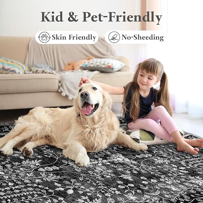 Area Rugs 6x9, Machine Washable Rugs 6x9 Black Large Rug Indoor Floor Non Silp - Image 3