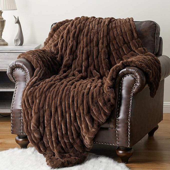 BATTILO HOME Rust Brown Faux Fur Throw Blanket by BATTILOHOME