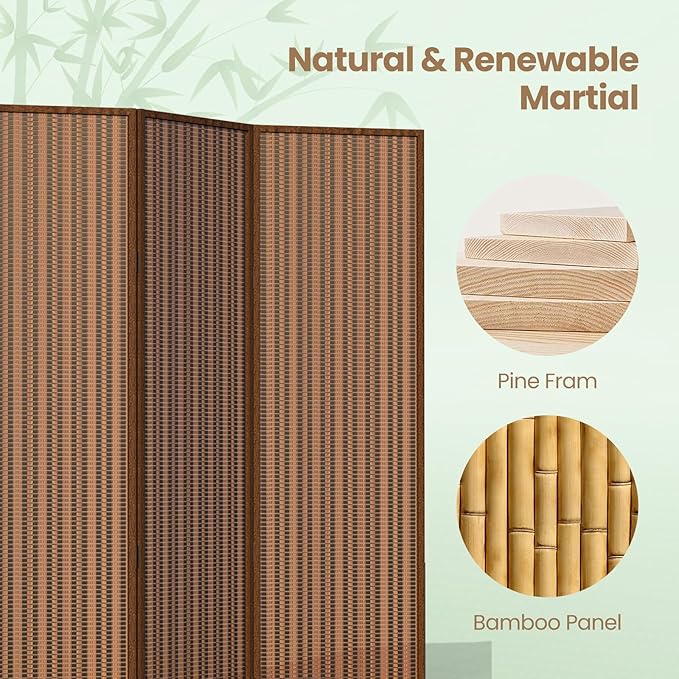6 Panel Room Divider and Extra Wide Folding Privacy Screen, 94.5" W x 67" H - Image 3
