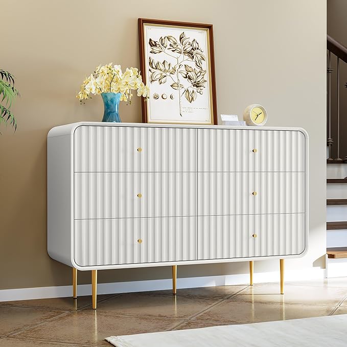 HLR Fluted 6 Drawers Dresser, Dresser TV Stand, Wood Dressers & Chest of Drawers - Image 6