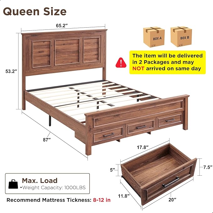 ACCOHOHO Farmhouse Queen Size Bed Frame - Image 2