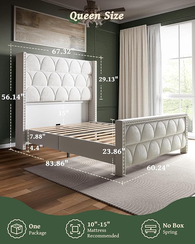 Queen Size Bed Frame with 56" Headboard - Image 2