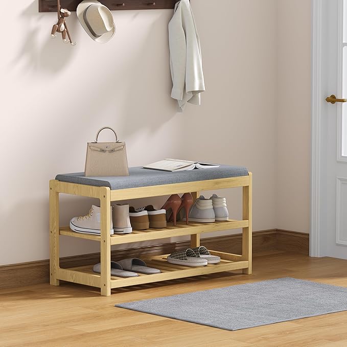 Shoe Bench Entryway, 100% Solid Solid Wood Shoe Rack Bench - Image 8