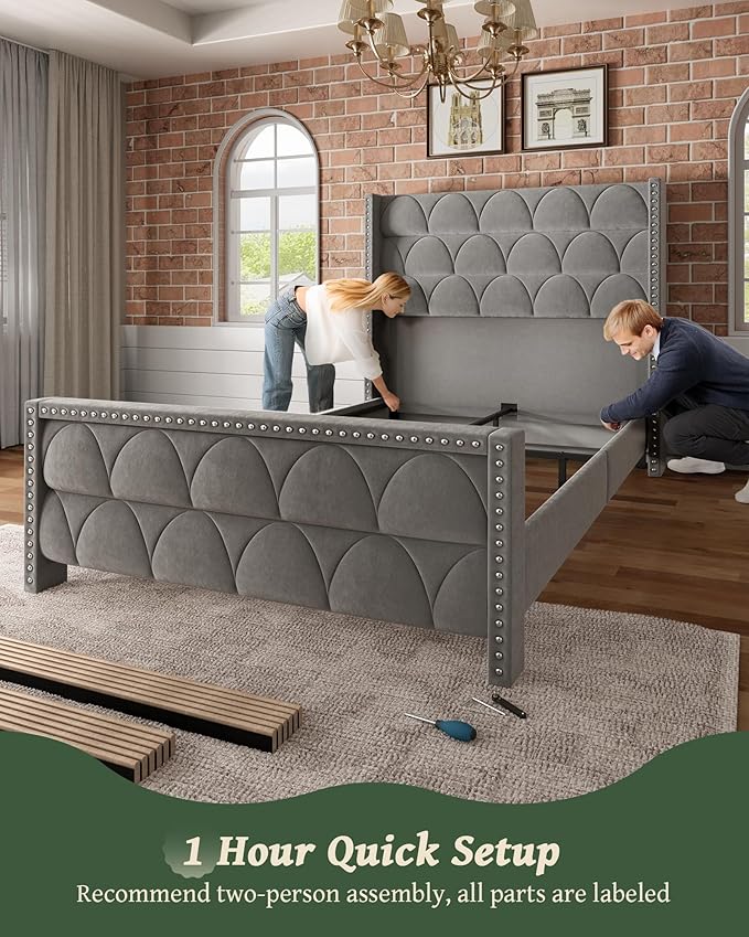 Queen Size Bed Frame with 56" Headboard - Image 7