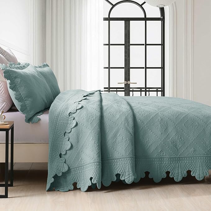 MarCielo 3-Piece 100% Cotton Oversized Bedspread Lightweight Quilt Coverlet - Image 2