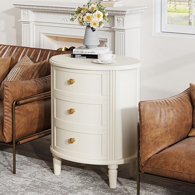 Tribesigns Nightstand with 3 Drawers, Oval Bed Side Table - Image 4