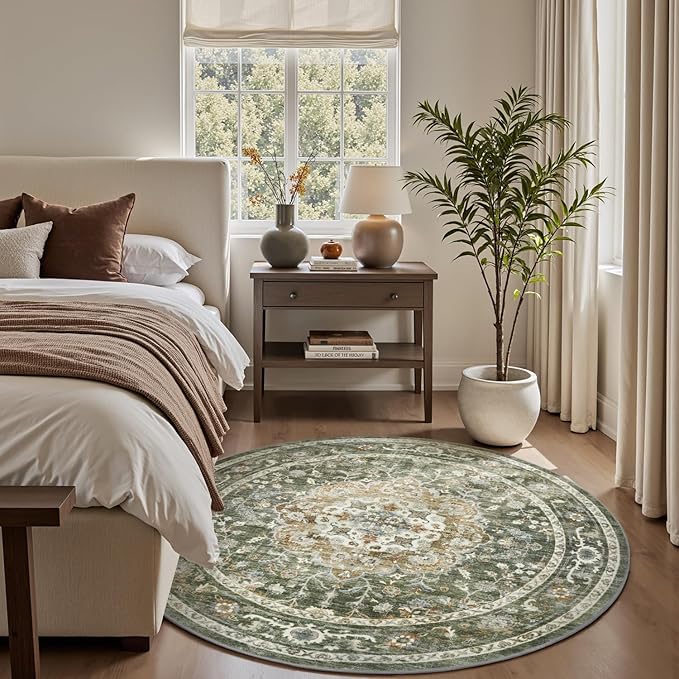 PADOOR 6FT Round Rug, Rugs for Living Room, Soft Olive Circle Rug, Machine - Image 6