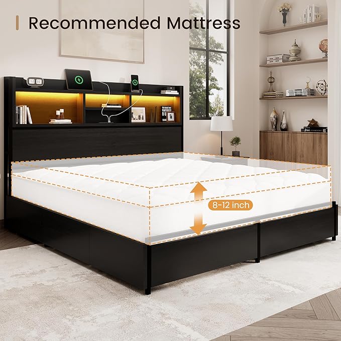 Queen Storage Bed Frame with 6 Drawers, USB Charging Station, No Noise - Image 8