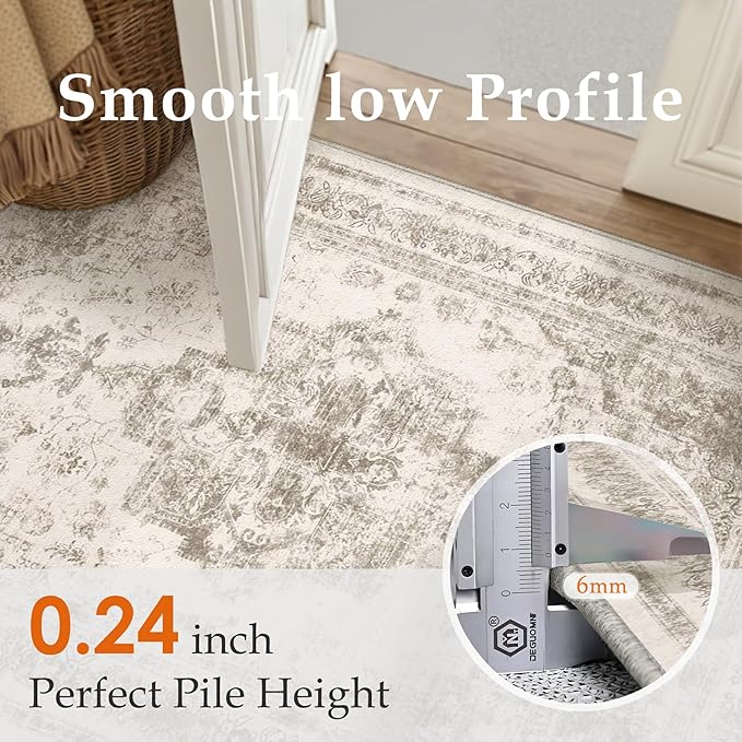 Runner Rug 2x6 Beige Hallway Washable Carpet Non Slip Vintage Medallion Carpet - Image 3