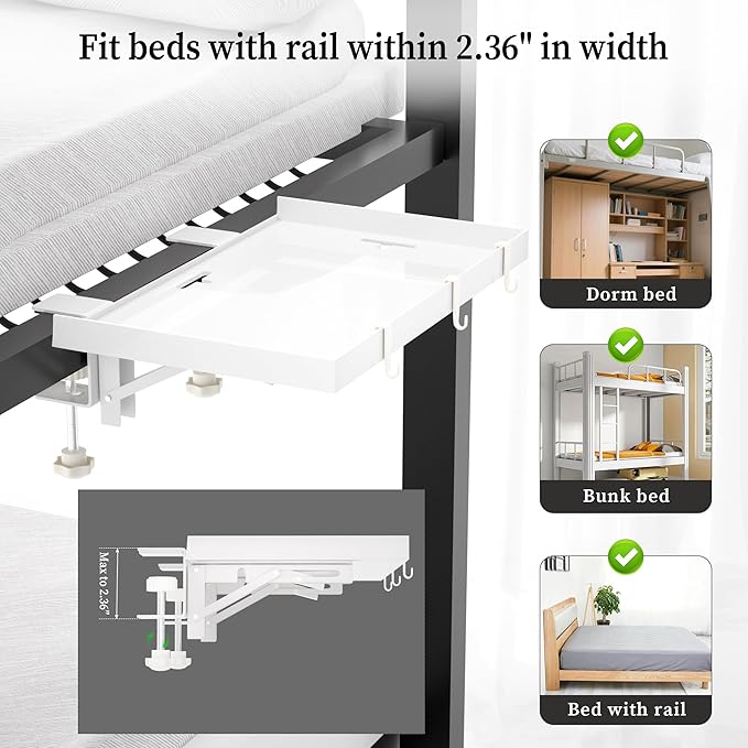 Foldable Bedside Shelf, Metal Clip-On Bed Tray Table - Image 4