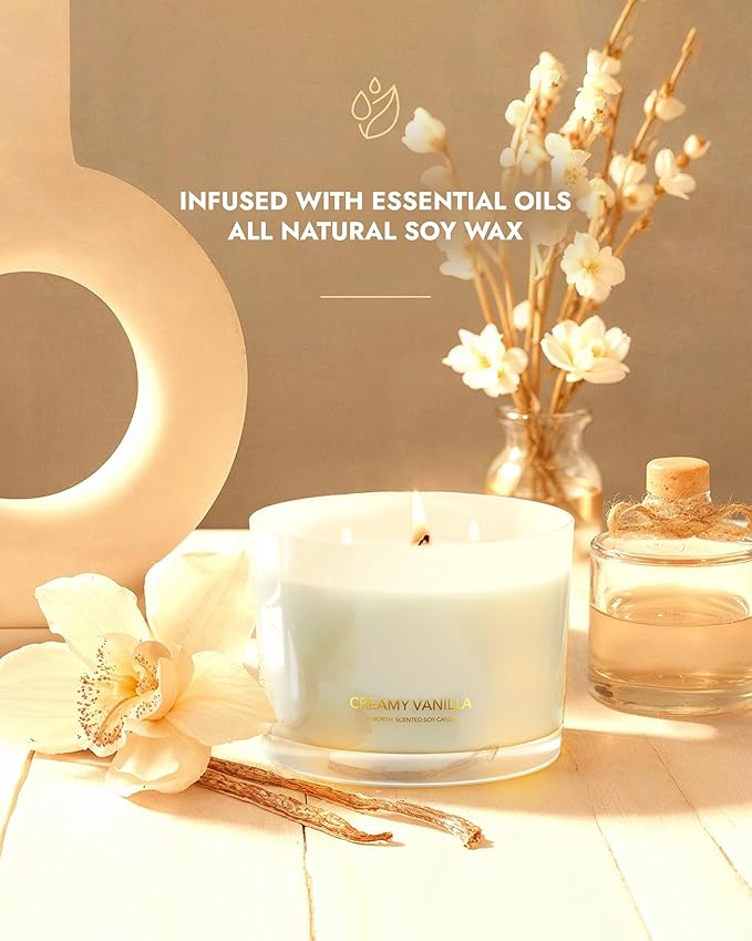 96NORTH Creamy Vanilla Scented Candles | Large 3 Wick Jar Candle | Up to 40 - Image 2