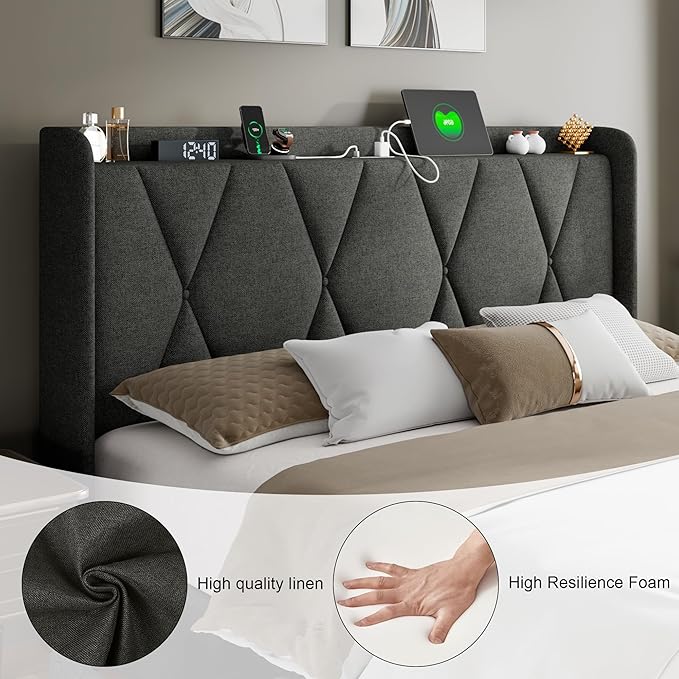 Feonase Queen Bed Frame with 4 Storage Drawers, Upholstered Button Tufted - Image 5