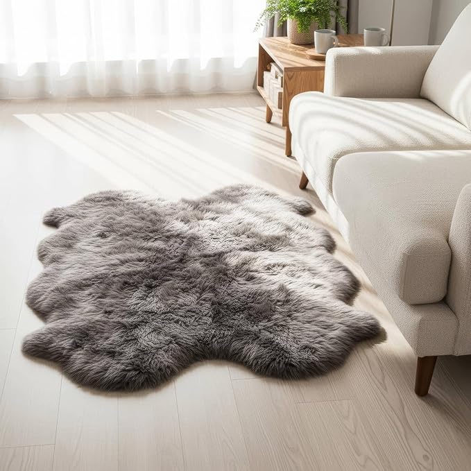 Premium Gray Sheepskin Rug Genuine Quad 4x6ft Pelt Fluffy Fur Rug - Image 3
