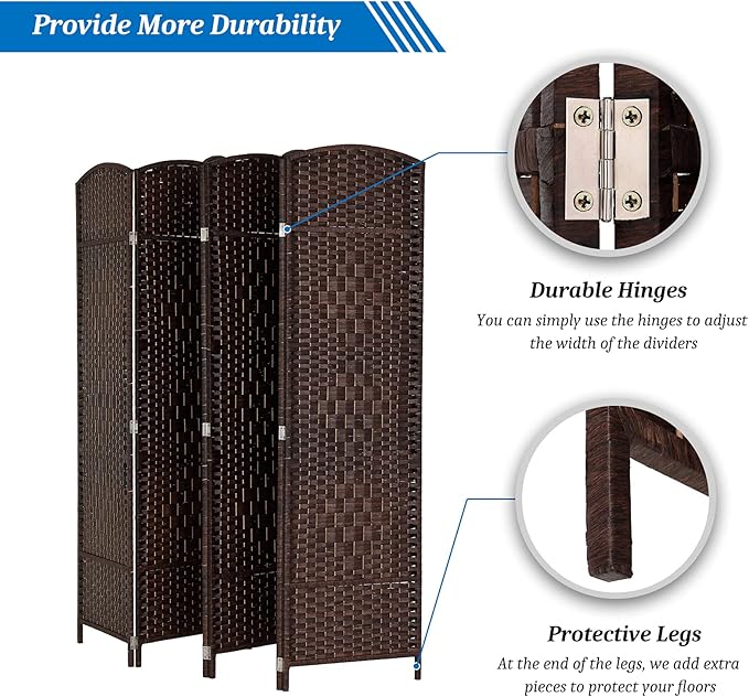 VINGLI 6-Panels Tall Rattan Room Divider, 6 FT Folding Privacy Screen, Indoor - Image 7