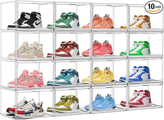 10 Pack Acrylic Shoe Boxes Stackable, Size 12 Clear Shoe Display Cases Plastic by DAYOOH