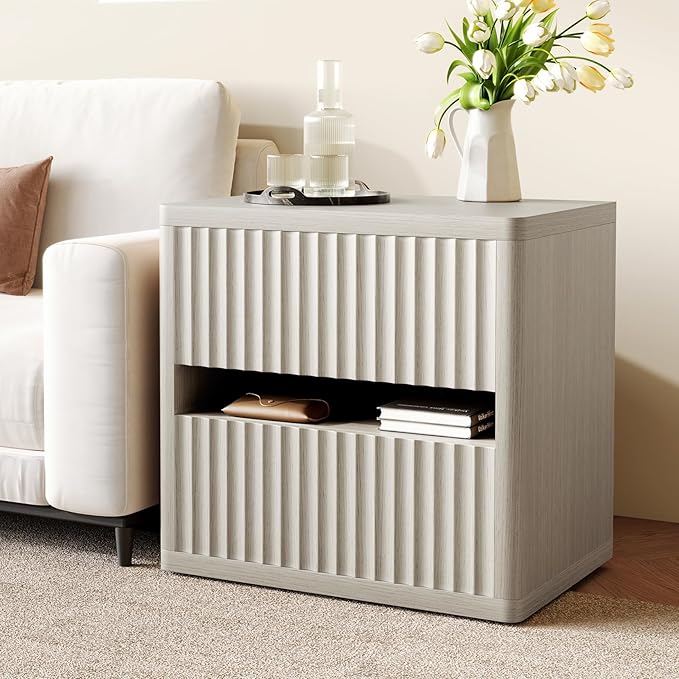 Dripex Fluted Nightstand with 2 Drawers, Large Wide Wood Night Stand Bedside - Image 6