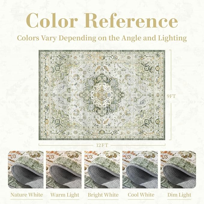 PADOOR 9X12 Area Rug, Rugs for Living Room, Soft Green Rugs for Bedroom - Image 7