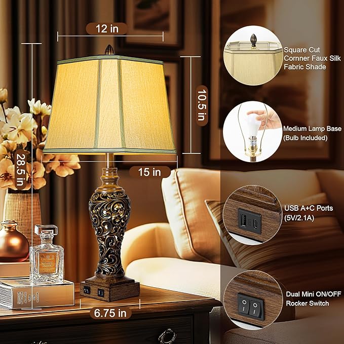28.5'' Tall Farmhouse Vintage Table Lamp Set of 2 - Image 2