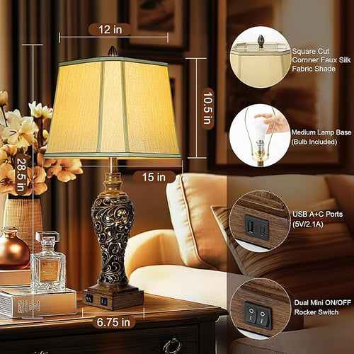 28.5'' Tall Farmhouse Vintage Table Lamp Set of 2 - Image 2