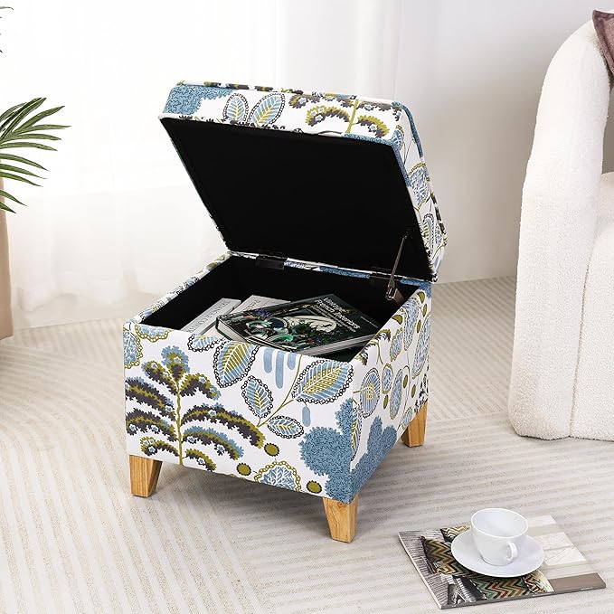 Adeco 18 Inch High Cube Ottoman Storage, Linen Chair Foot Stools, Upholstered - Image 9