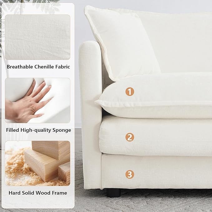 mikibama 41.4 Inch Single Seat Sofa, Chenille Comfy Deep Upholstered Couch - Image 4