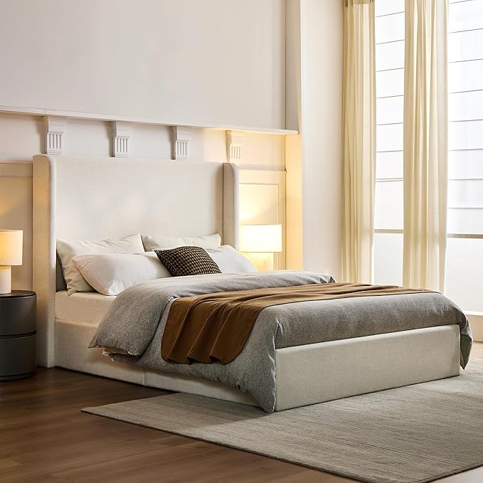 King Size Upholstered Bed Frame, Harper 54" Tall Headboard Platform Beds - Image 3
