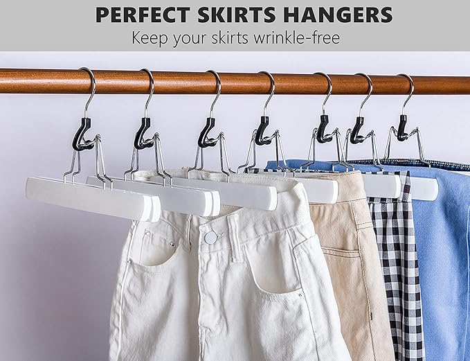 Amber Home 10 Pack White Wooden Pants Hangers, Wood Clamp Hangers - Image 5