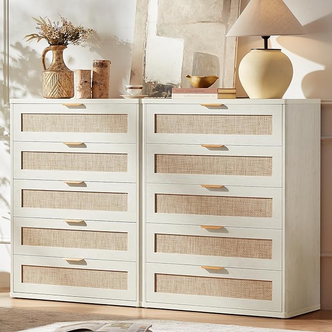 LEYAOYAO Rattan Dresser for Bedroom 41" Tall Chest of Drawers, Modern 5 Drawers - Image 4