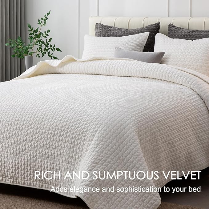 Powdion Velvet Quilt King Size, Bedspread Quilted Bedding Set, Luxurious Soft - Image 3