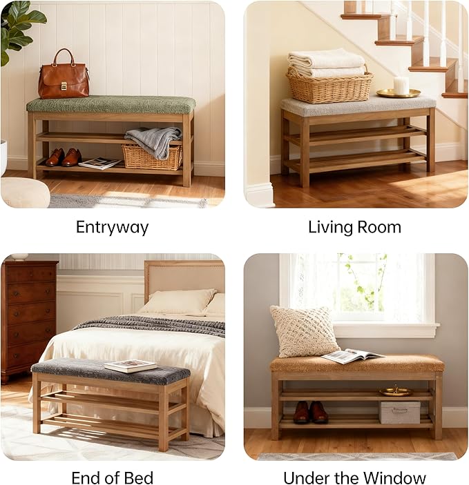 VKNOW Entryway Bench, 44.3” Upholstered Shoe Bench - Image 7