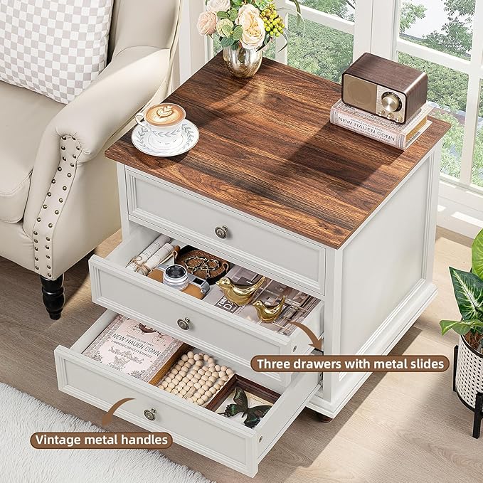 24" Wide Farmhouse Night Stand Set of 2, Large End Table - Image 5